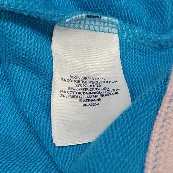 Lands End Serious Sweats Sweatshirt 1X Plus Size Teal Colorblock Print Pullover - Picture 9 of 10